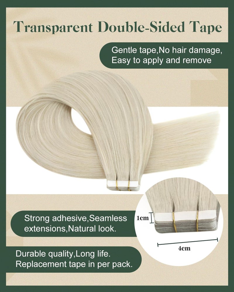 Ugeat Tape in Hair Extensions Blonde Hair Extensions Tape ins Platinum Blonde Invisible Tapes in Hair Extension Human Hair with Replacement Tapes 16 Inch 50G 20Pcs - Image 3